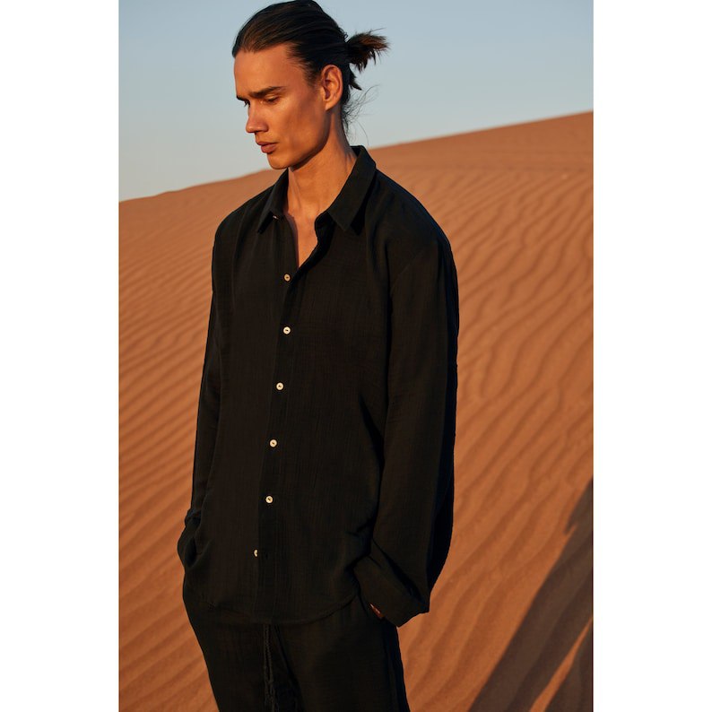 Black Comfort Muslin Oversize Shirt , Loose Fit, Stylish Shirt, Shirt for men, Muslin Fabric,Minimalist,Summer Style,Shirt,Gift for him