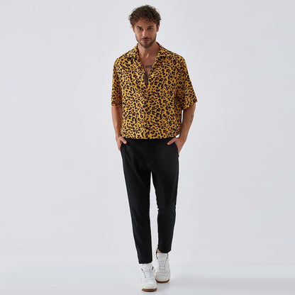 Leopard Oversized Short Sleeve Shirt - Silk Fabric,Summer Clouthing, Stylish Shirt, Shirt for men, Elegant Short Sleeve Shirt, Handmade